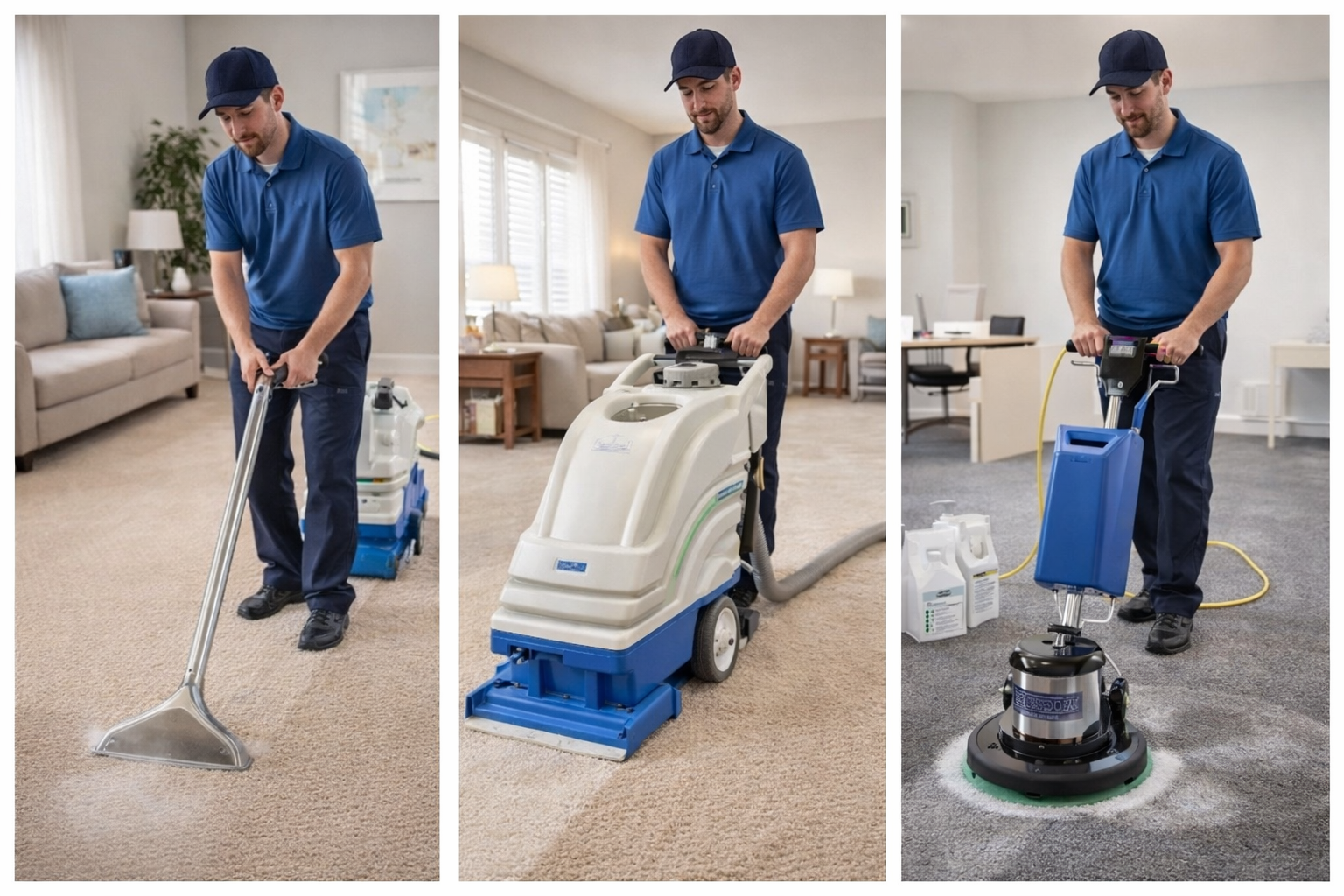 Complete Carpet Care technician cleaning carpet in a home
